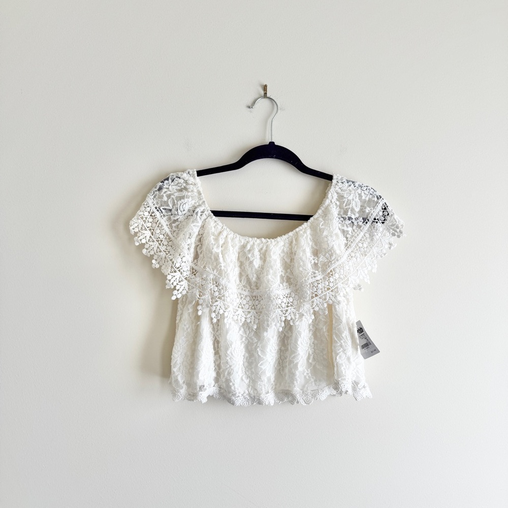 Lace Off-Shoulder Top, Vintage Charlotte Russe Lace Blouse – Cream, Size L, NWT - Picture 4 of 6
